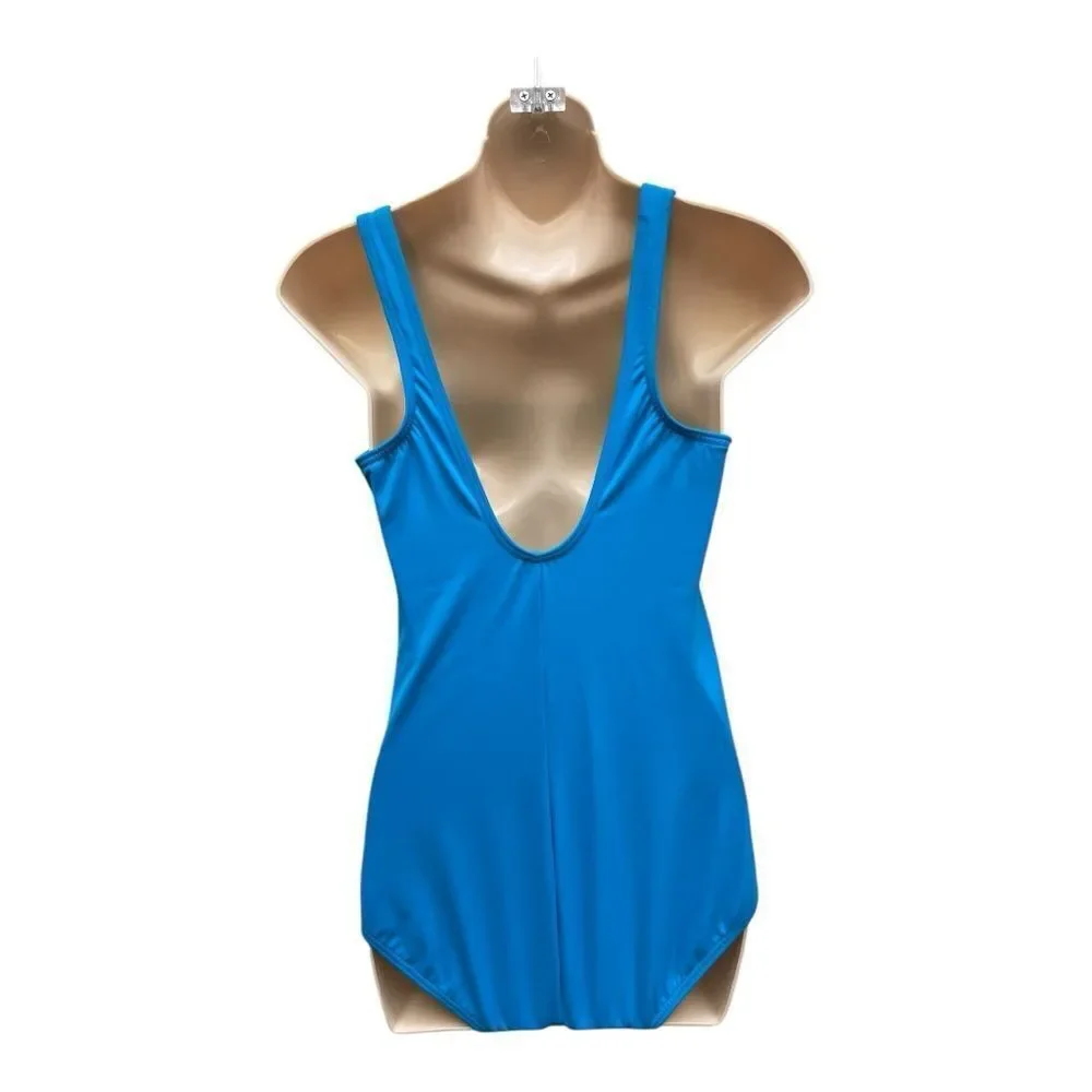 Lands' End Classic Blue One Piece Modest Cut Swimsuit Size 8 EUC Minimalist